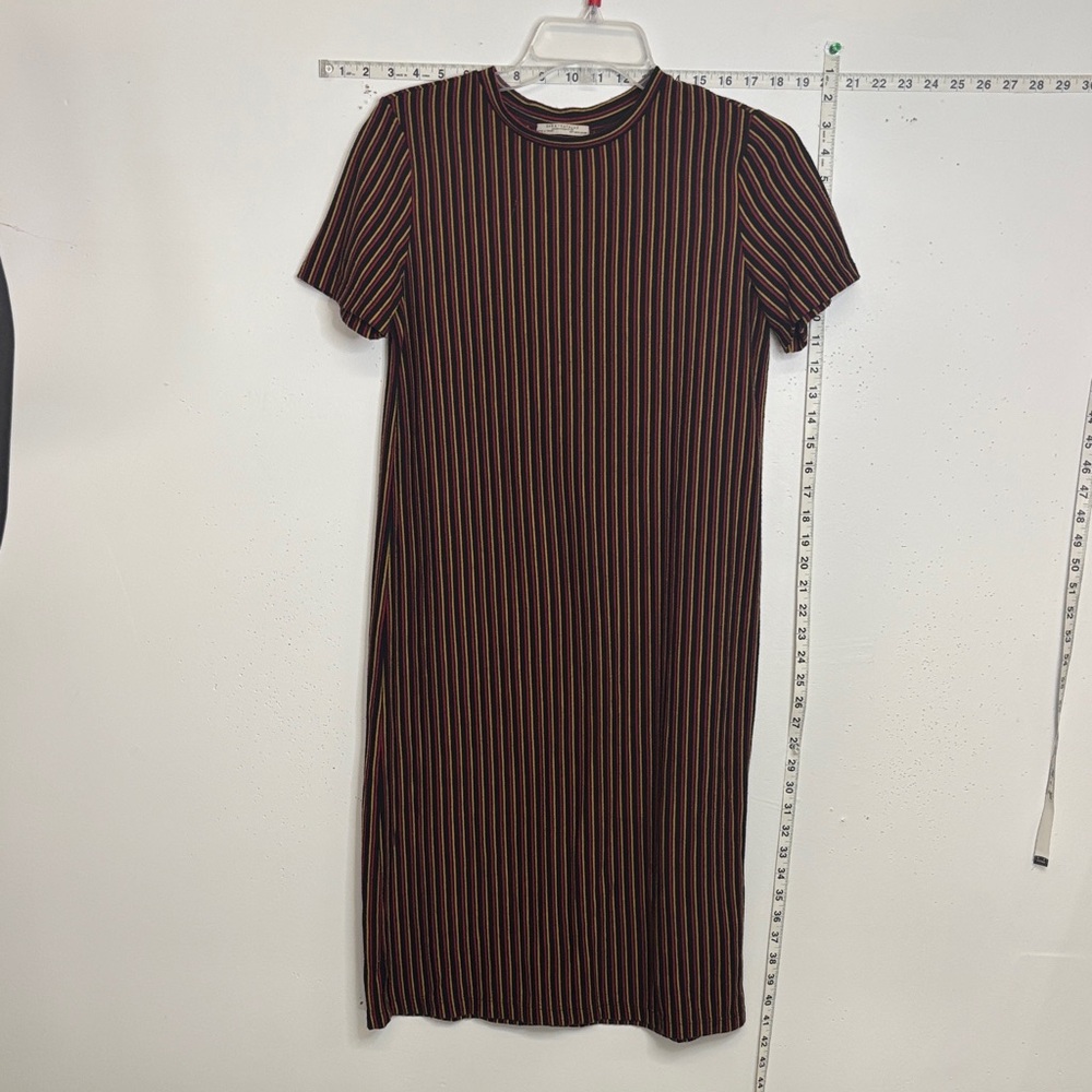 ZARA Striped Black and Brown Women's Dress